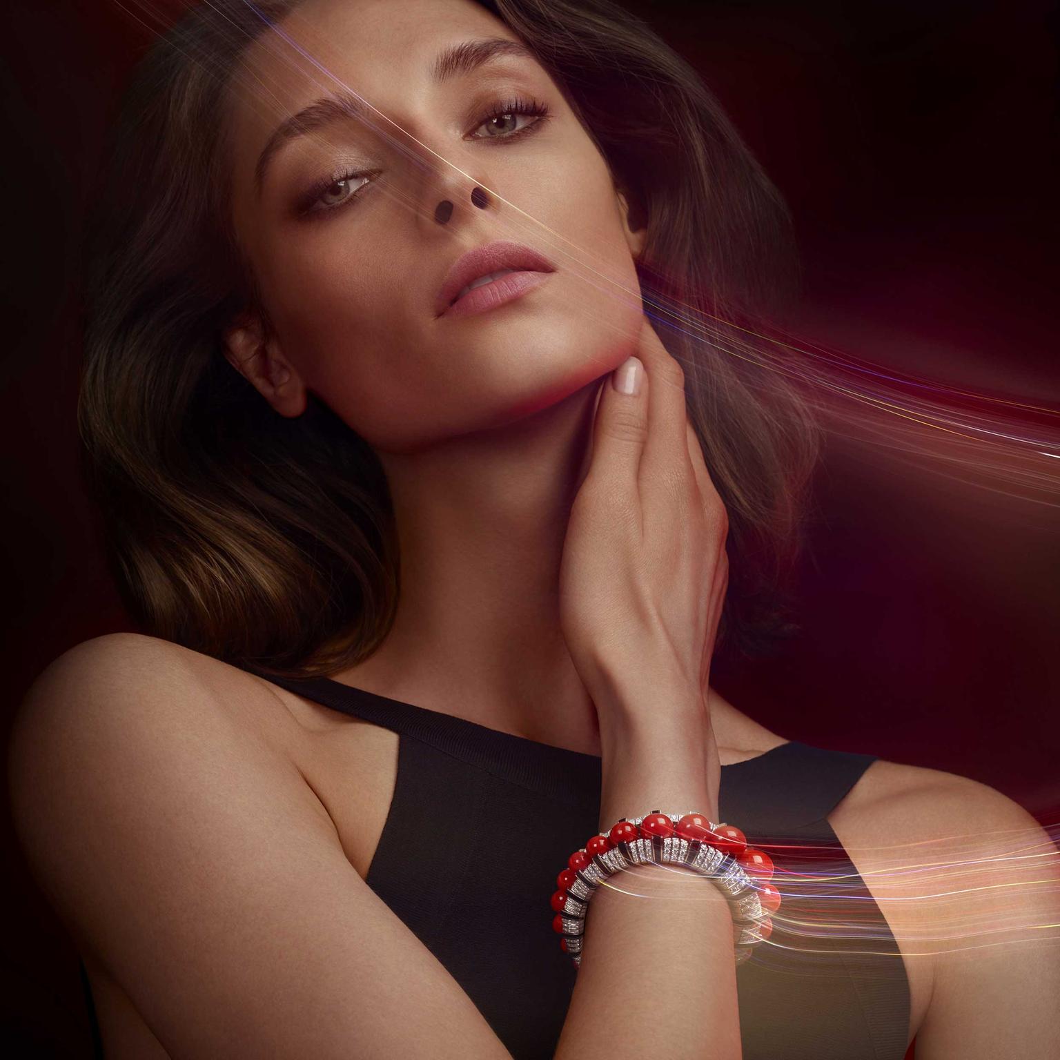 Cartier Orienphonie wristwatch in white gold with red coral beads from Coloratura collection 2018