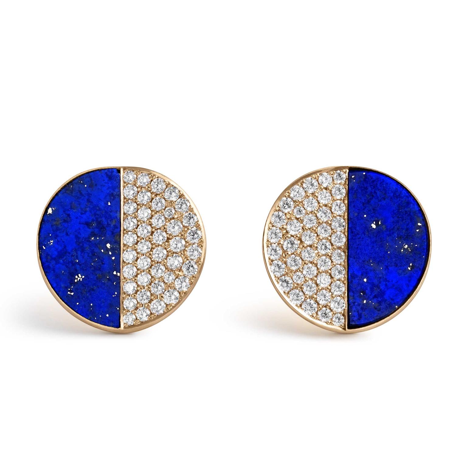 Bucherer B Dimension ear studs with diamonds and lapis lazuli in rose gold Price £2200