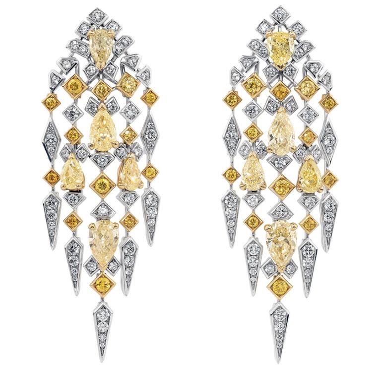 Yellow and white diamond earrings by David Morris 