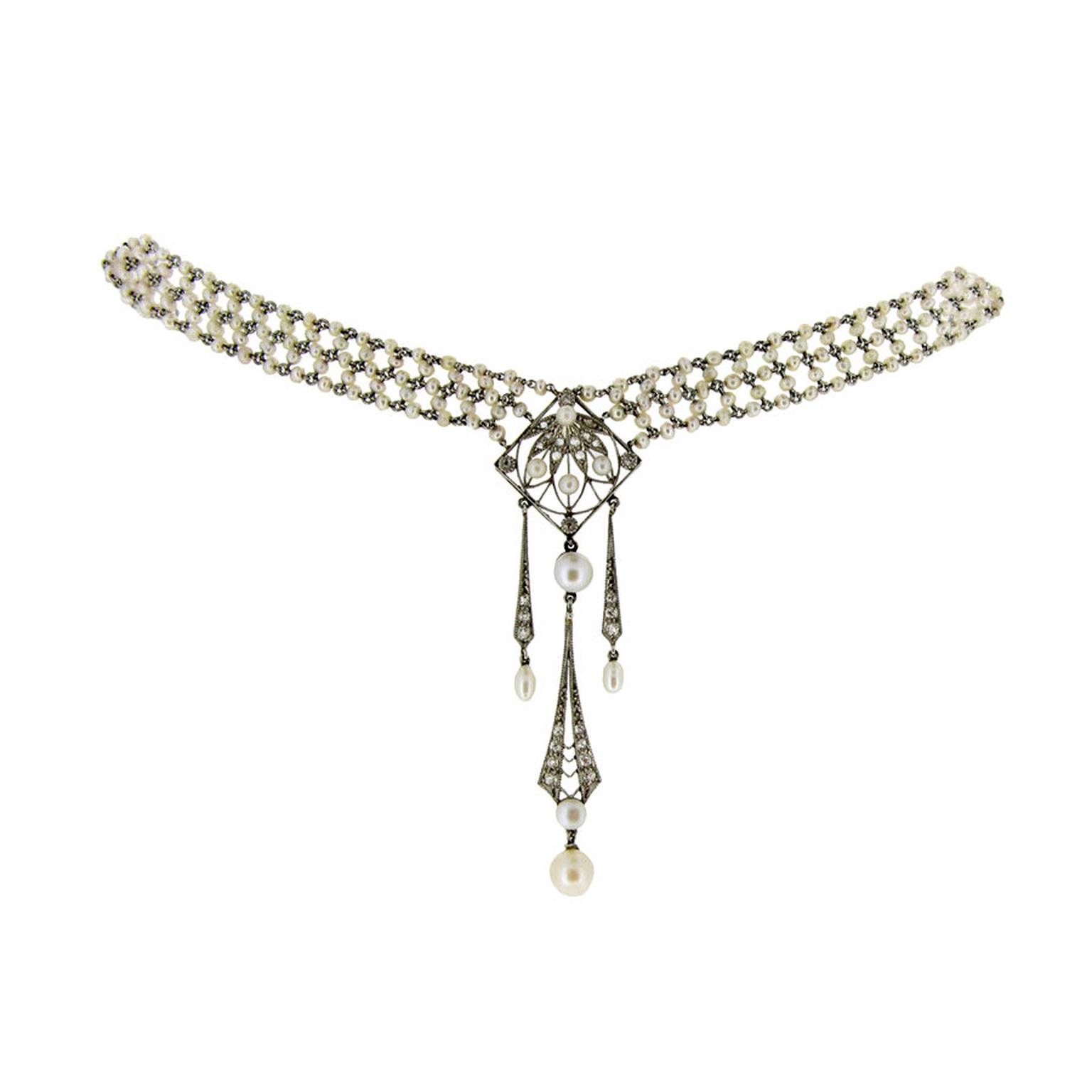 Berganza Art Deco diamond and pearl sautoir