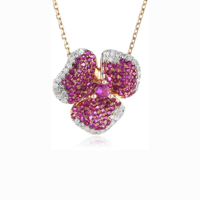 AS29 pink sapphire flower necklace