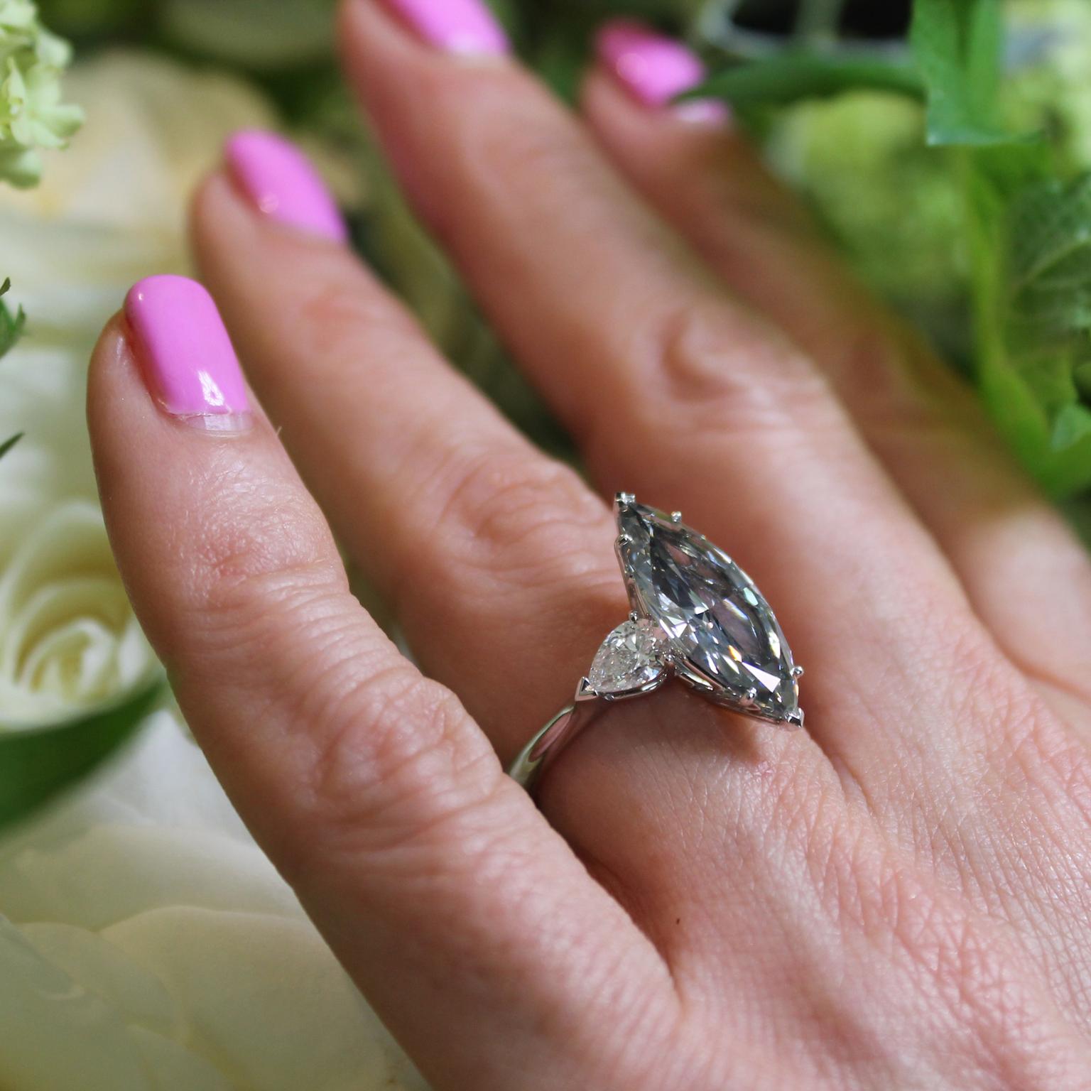 De Beers marquise-cut Fancy Grey diamond engagement ring
