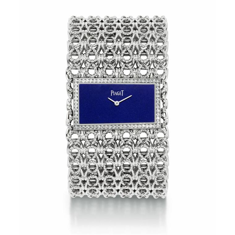 Piaget cuff watch in white gold with a lapis lazuli dial