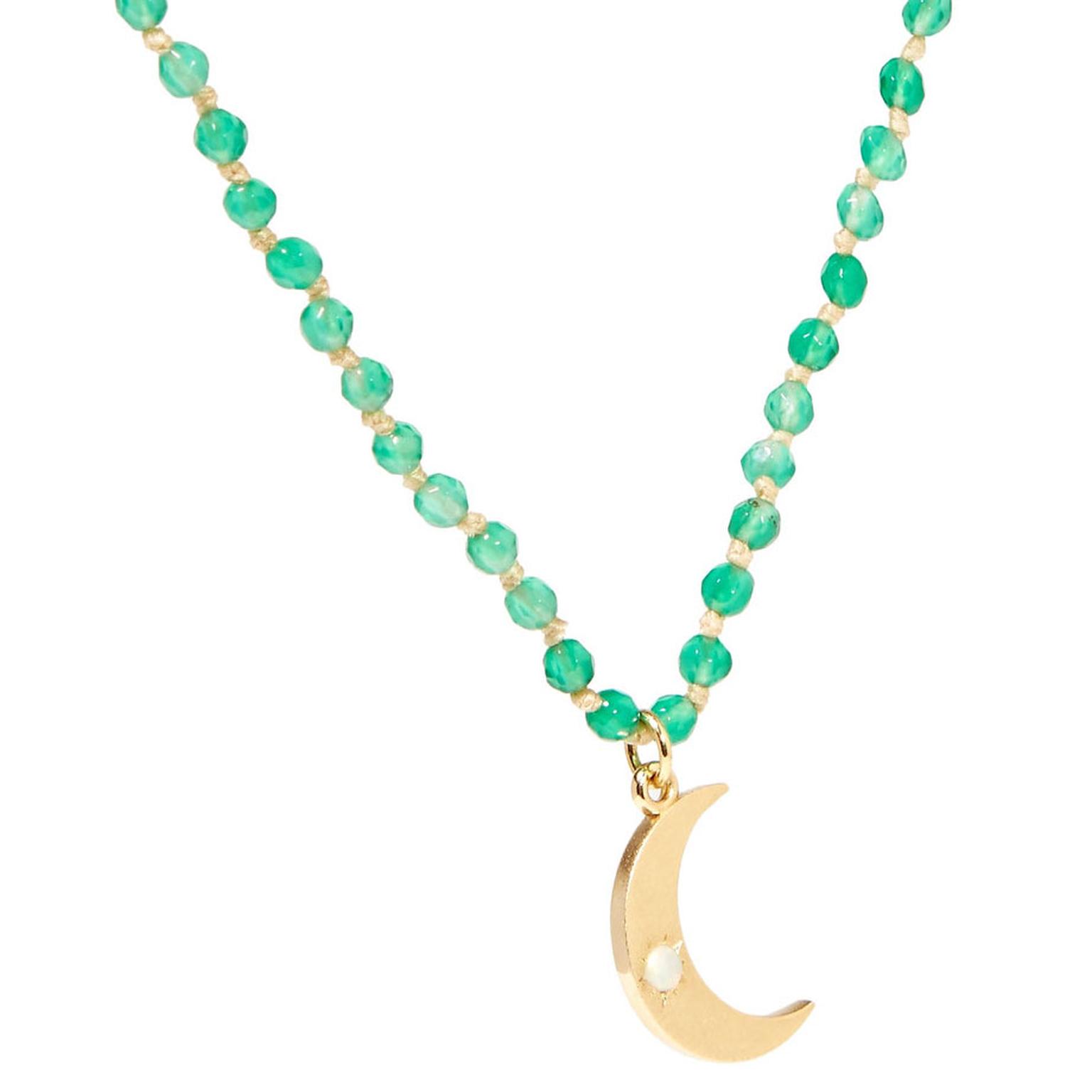 Andrea Fohrman Crescent Moon onyx and opal necklace pendant close up