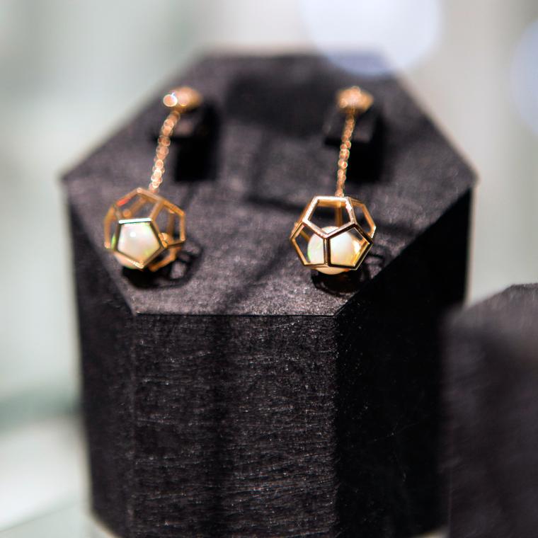 Ornella Iannuzzi cage earrings at LFW Rock Vault 2015