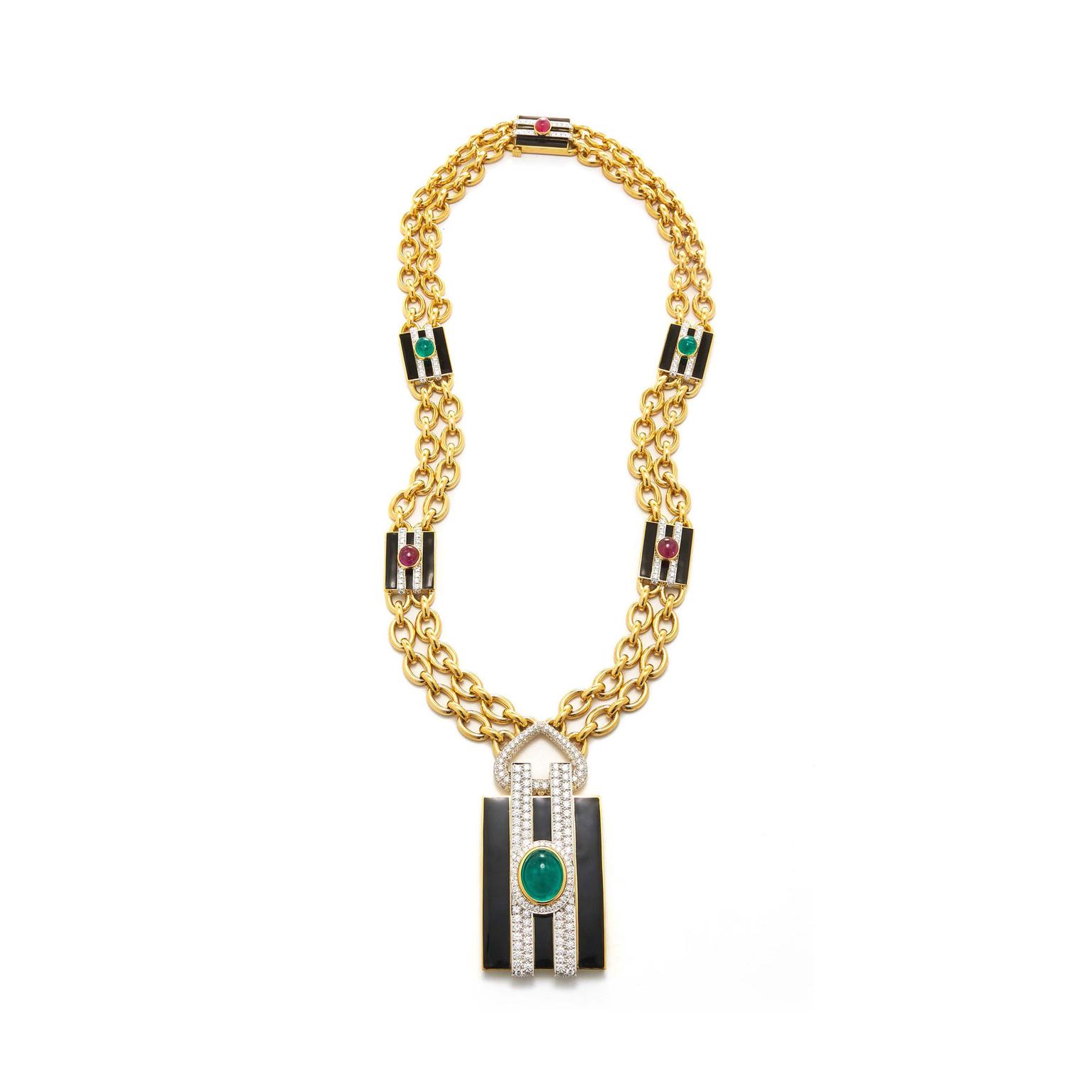 David Webb necklace with Gemfields emeralds for Bergdorf Goodman
