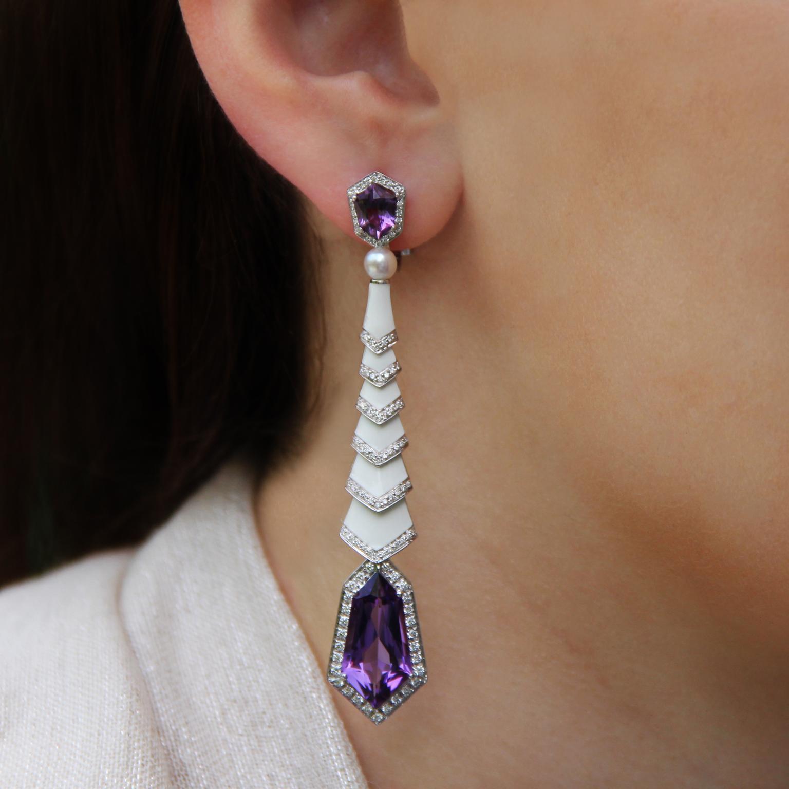 Avakian Gatsby earrings in amethyst and enamel
