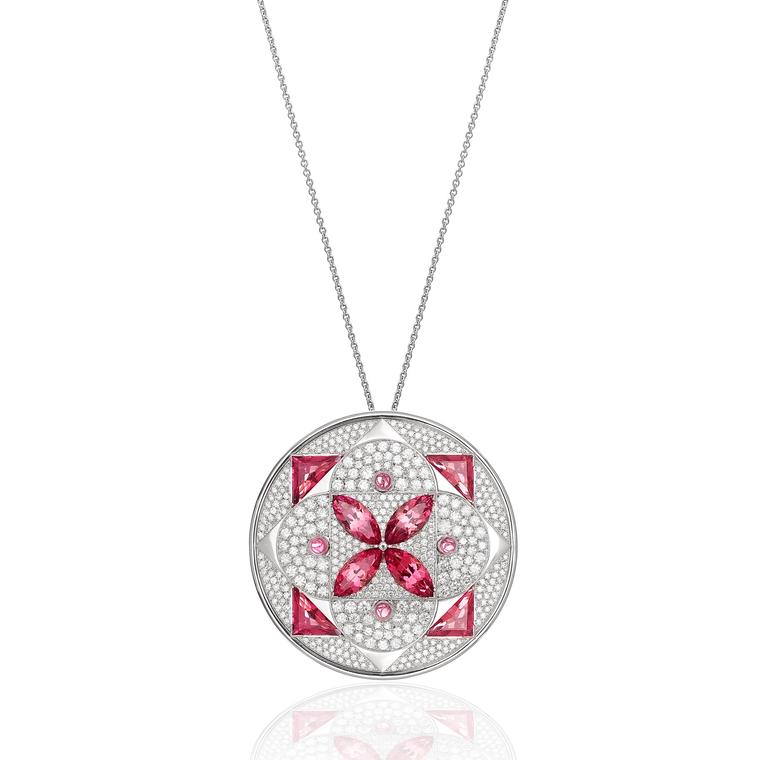Lily Gabriella Dermal diamond pink tourmaline pendant