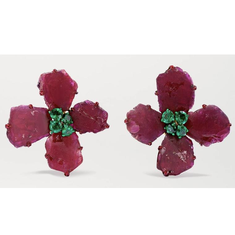 Ruby and emerald earrings by Bina Goenka