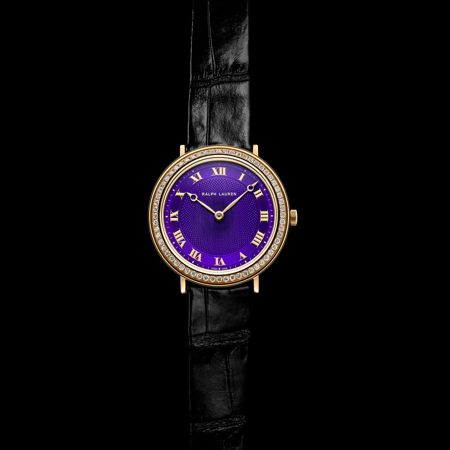 Ralph Lauren Slim Classique 32mm purple dial with diamonds