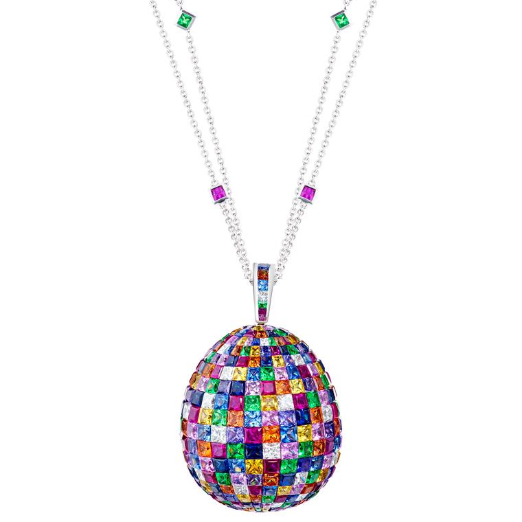 Mosaic multicolored gemstone pendant