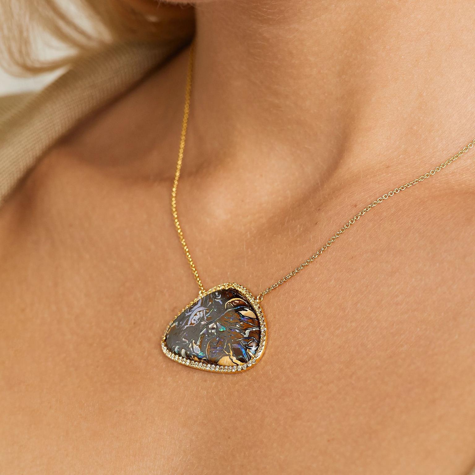 Kimberly McDonald 18-karat gold, opal and diamond necklace on model