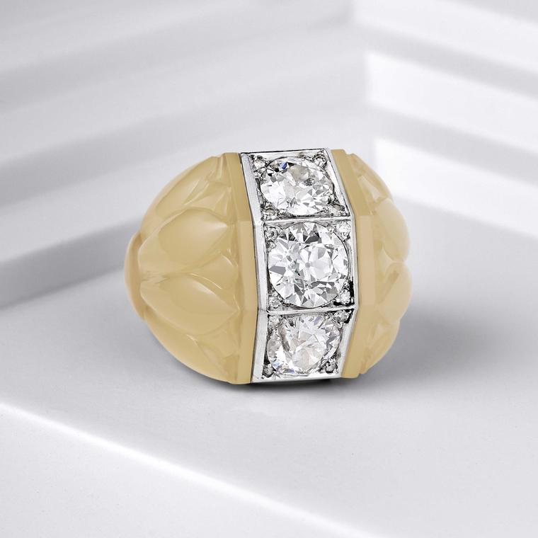 Belperron Three Diamond Chalcedony Ring Estimate $10000 to 15000
