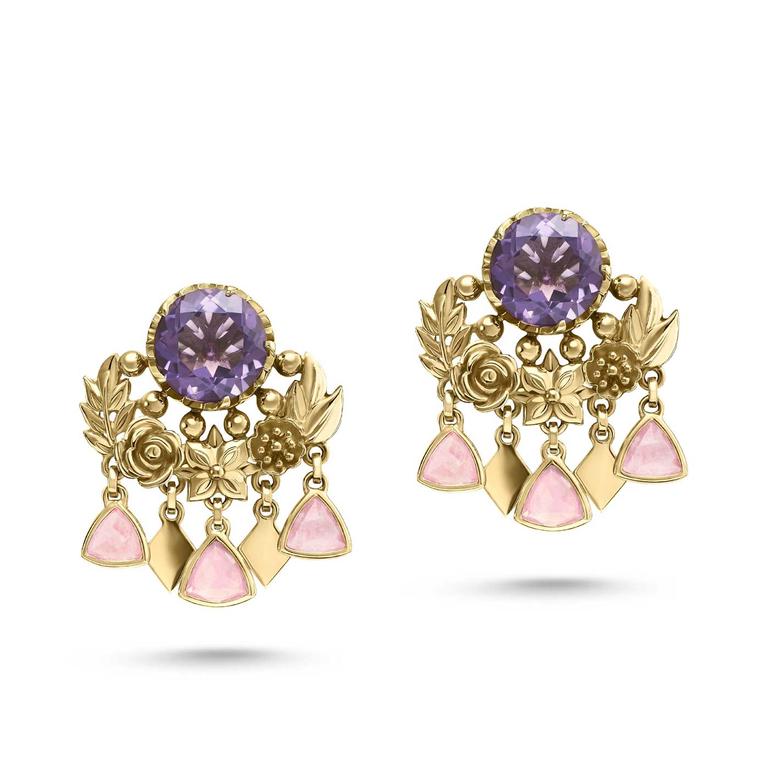 Floral crescent earrings by Azza Fahmy