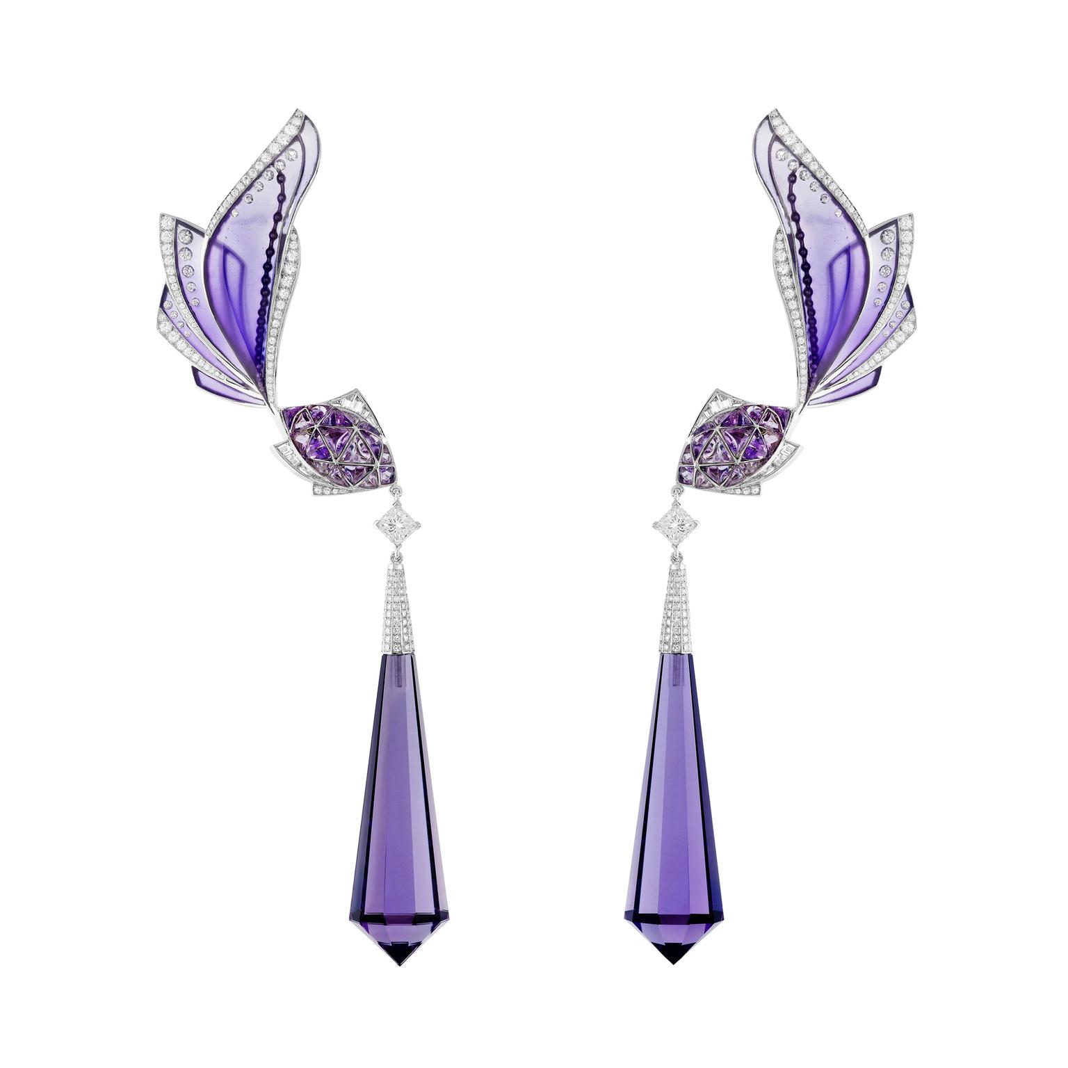 Boucheron Ama diamond amethyst purple lacquer clip earrings