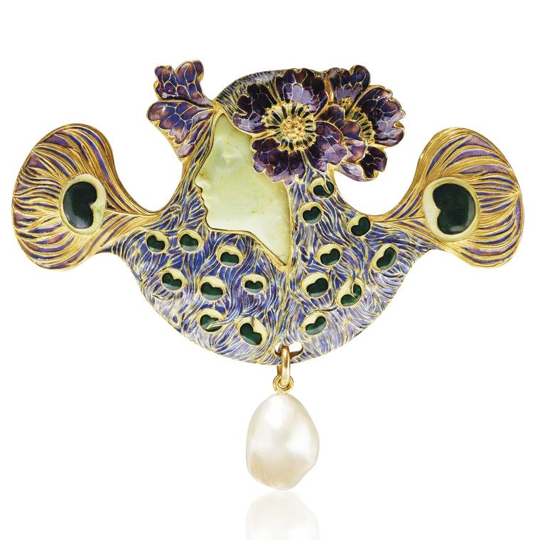 René Lalique Art Nouveau Peacock woman brooch circa 1898