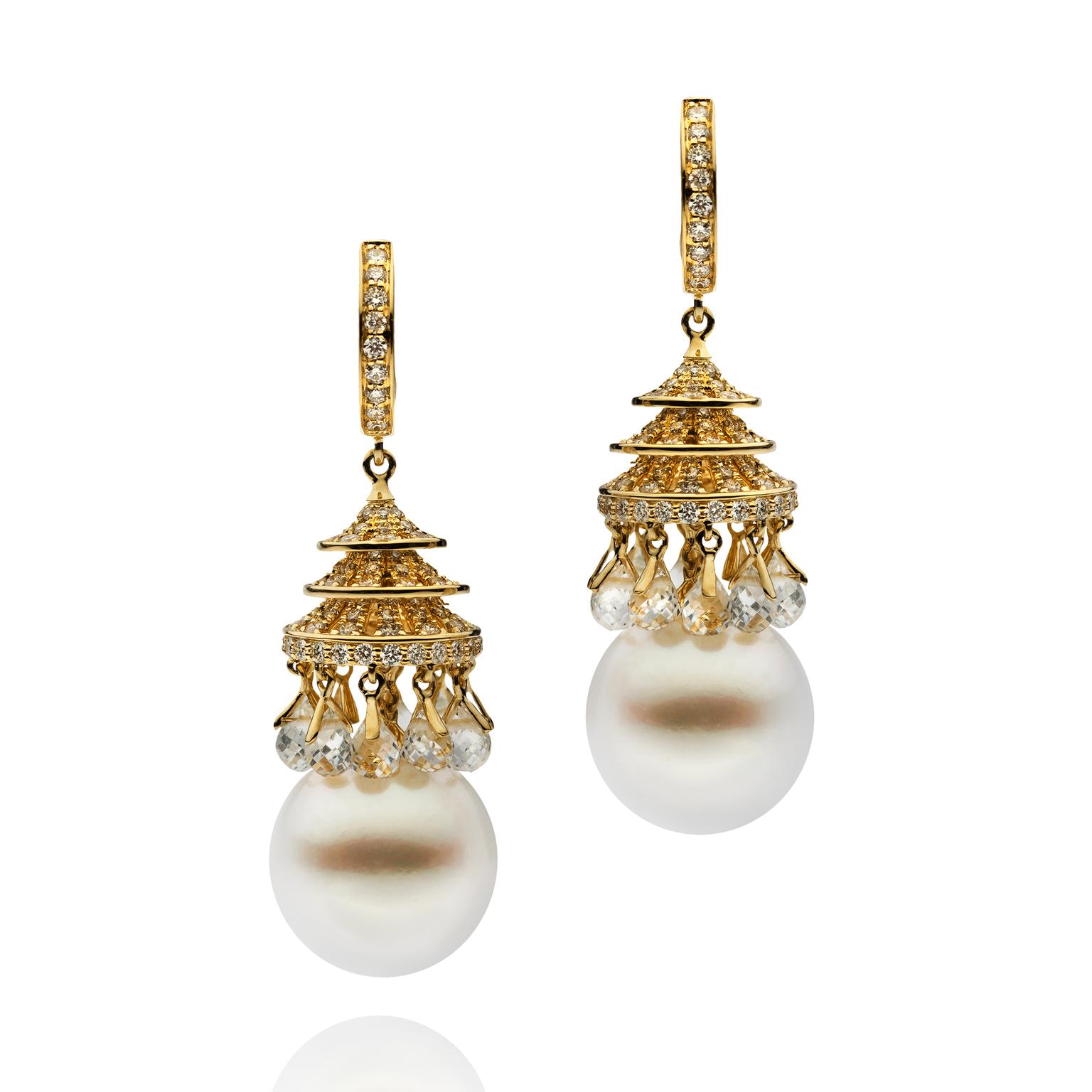 Autore South Sea white topaz briolette earrings