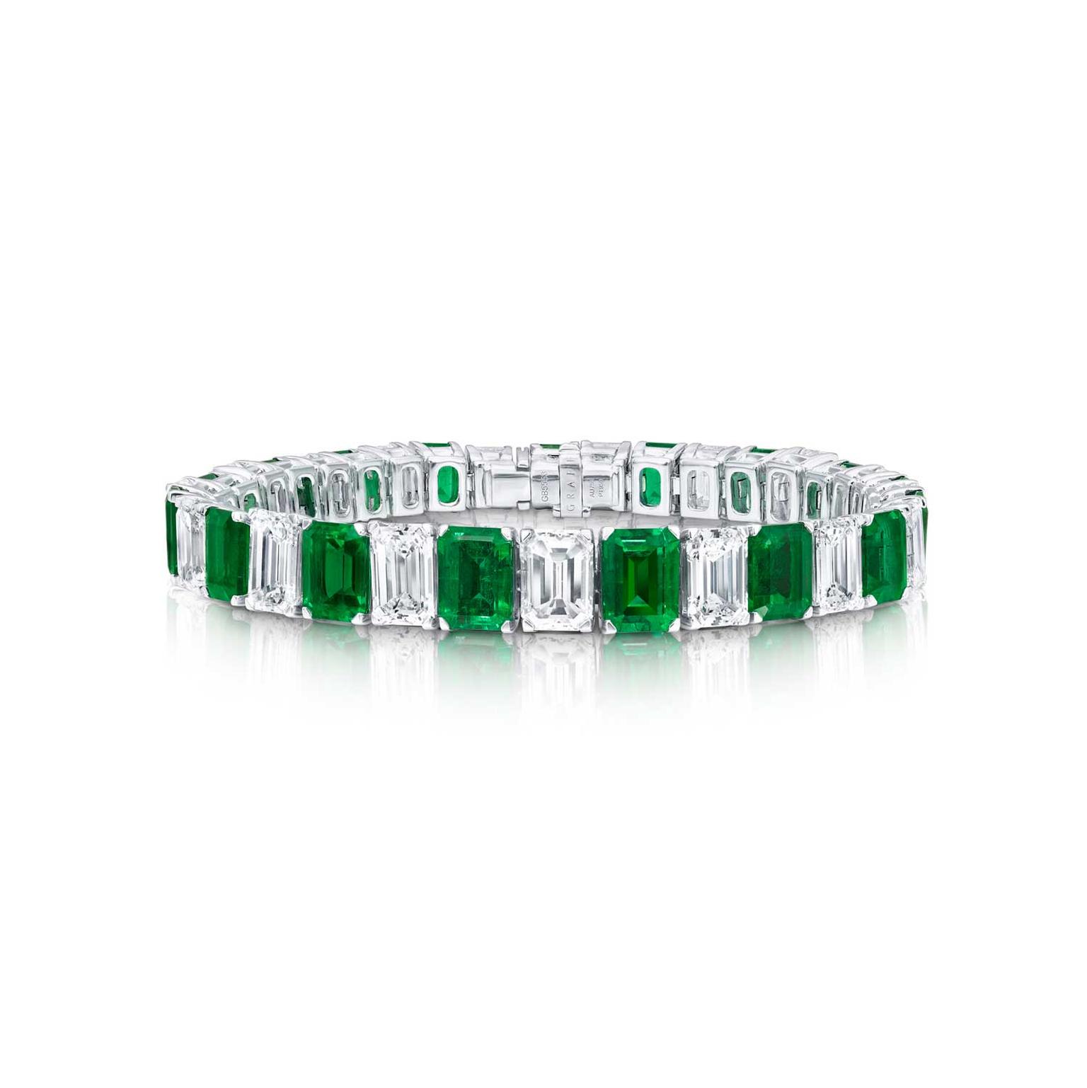 Graff Colombian emerald and diamond tennis bracelet