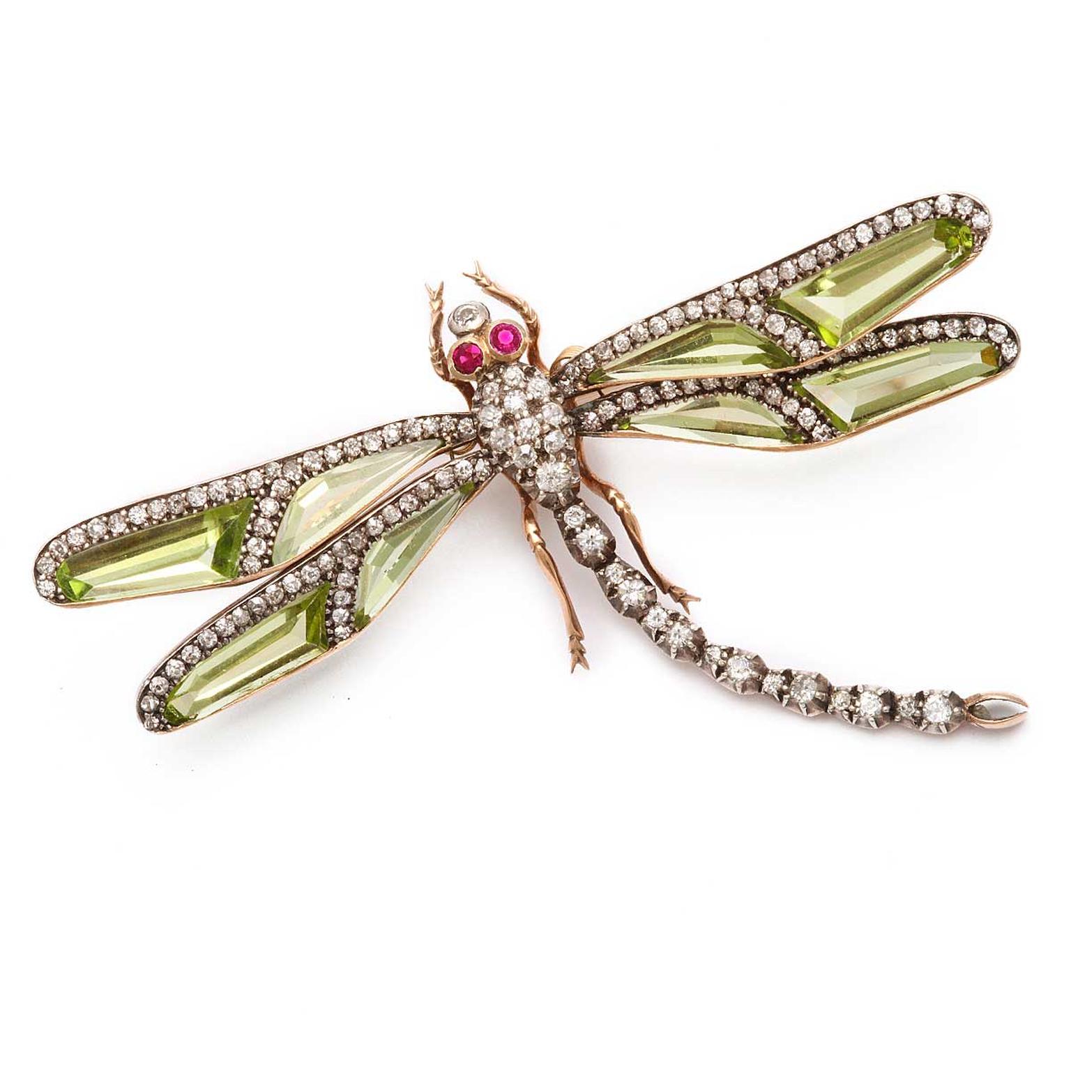 A La Vieille Russie Victorian dragonfly pin with peridot and diamonds