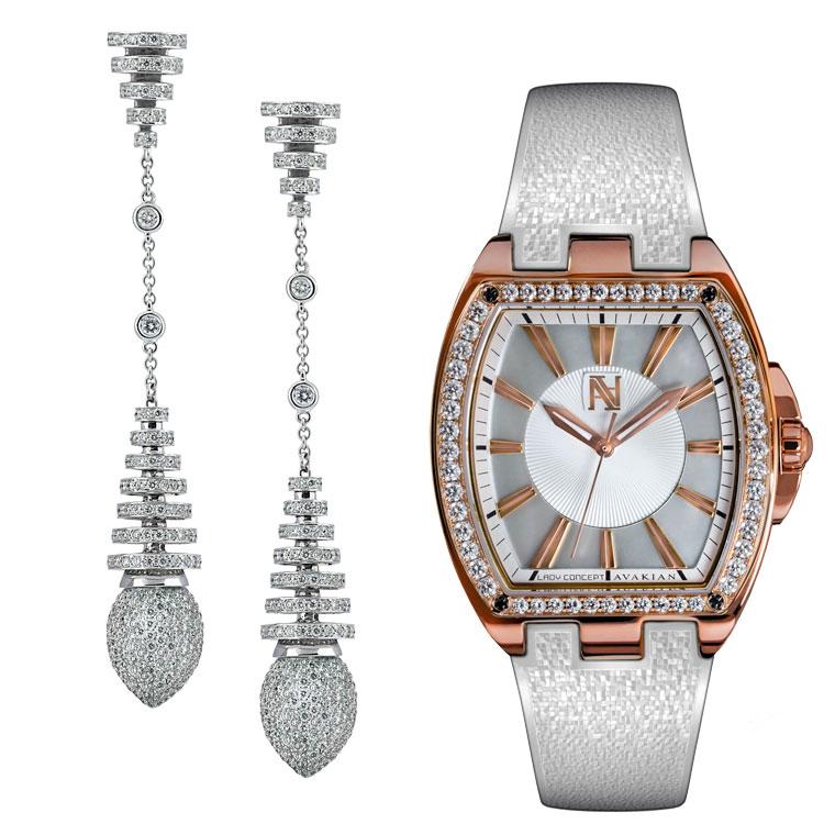 Avakian Lady Concept watch and Riviera collection earrings
