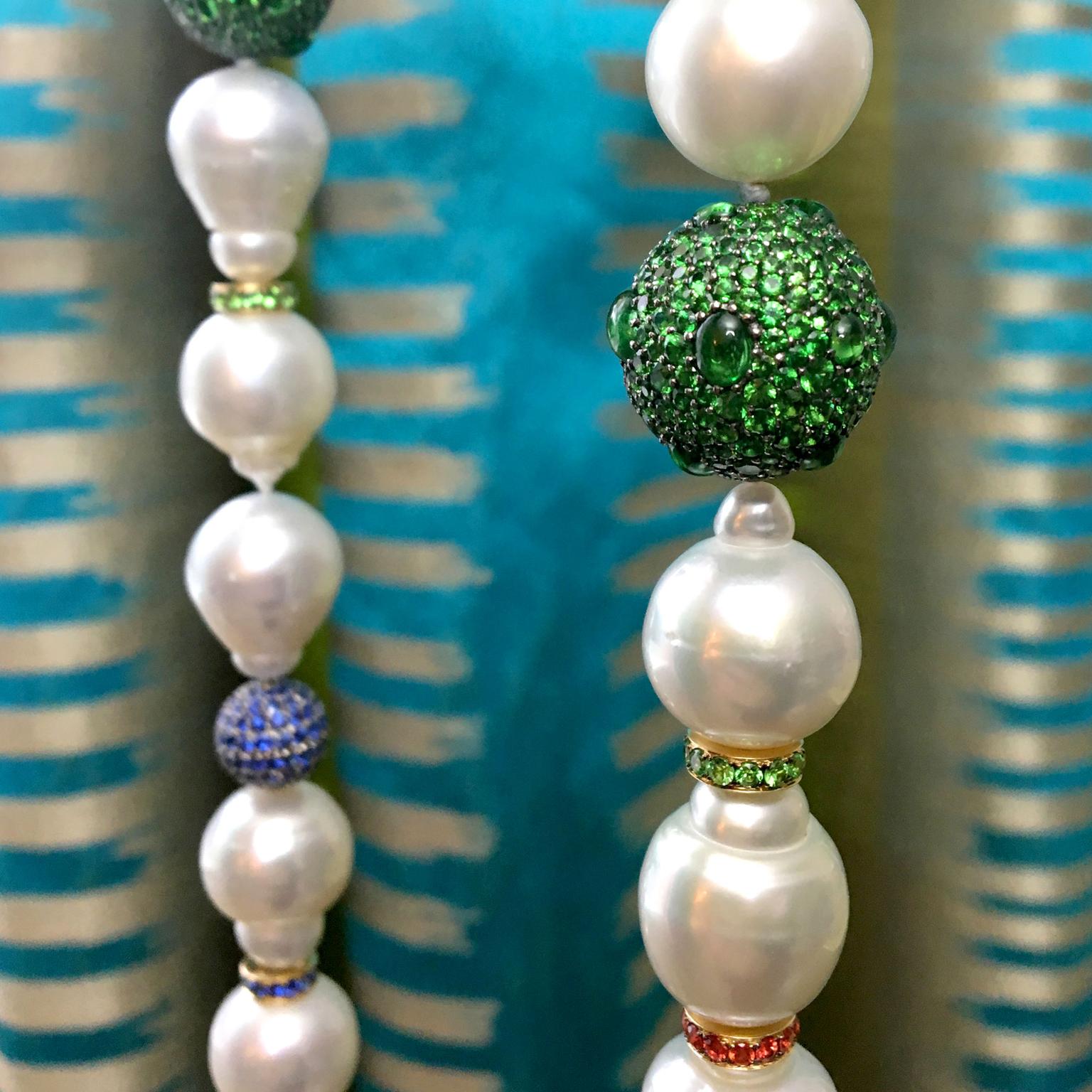 Margot McKinney baroque pearl necklace with coloured gemstone planets 