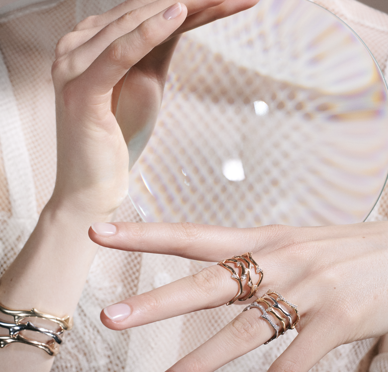 Bois de Rose bangle and ring on model by Dior