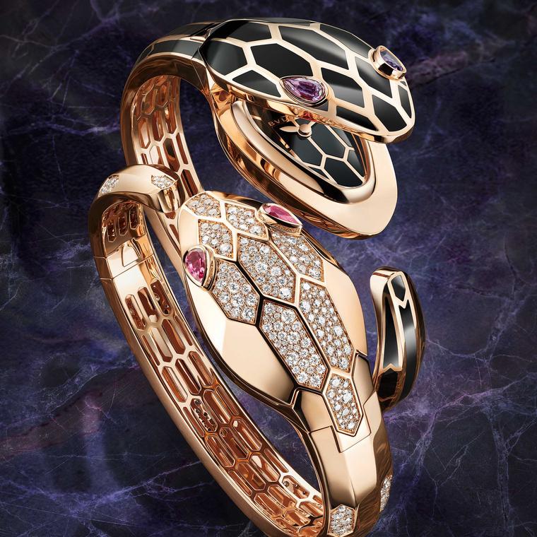 Serpenti Seduttori gold and lacquer bangle watch