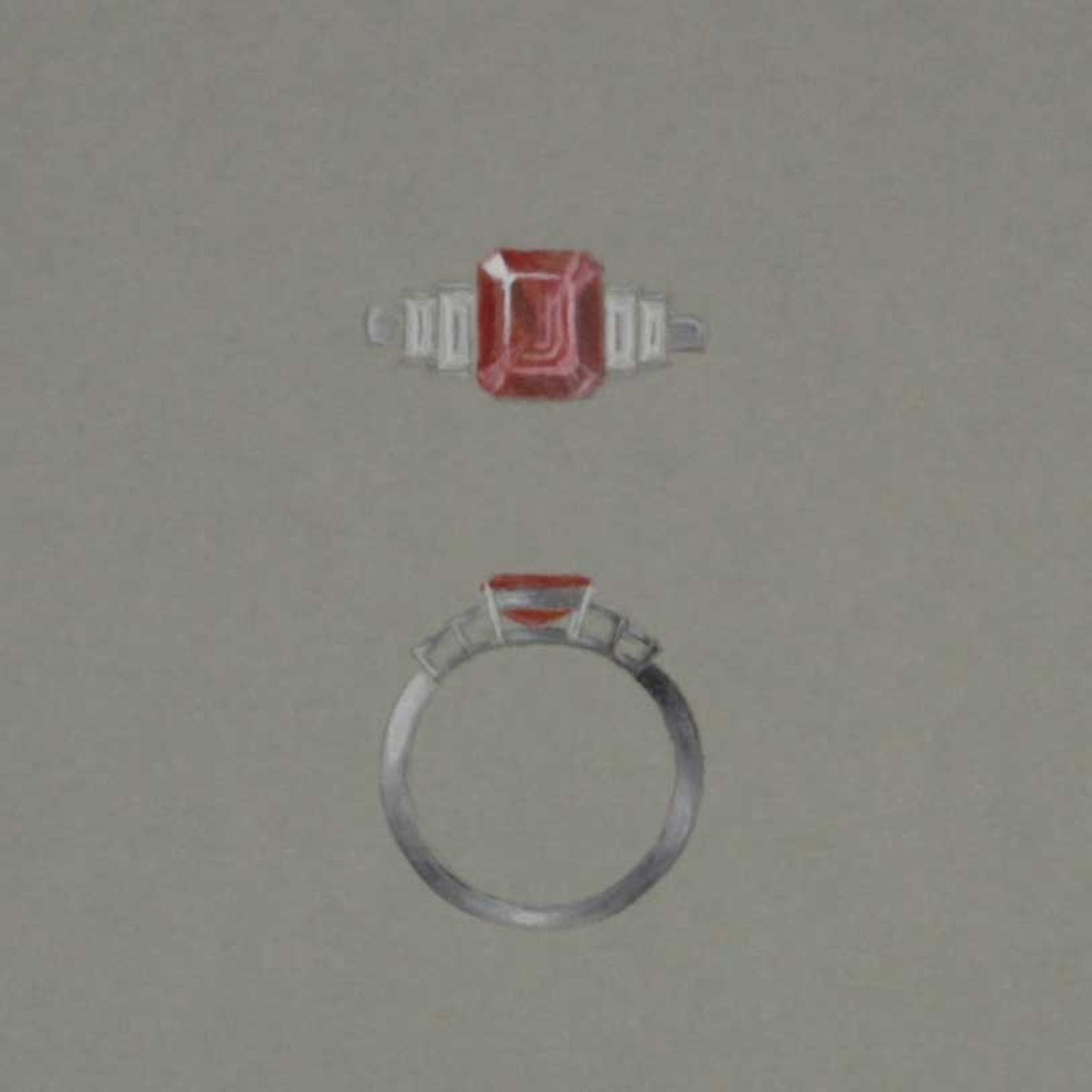 Rendering of Hirsh Artemis padparadscha sapphire ring 
