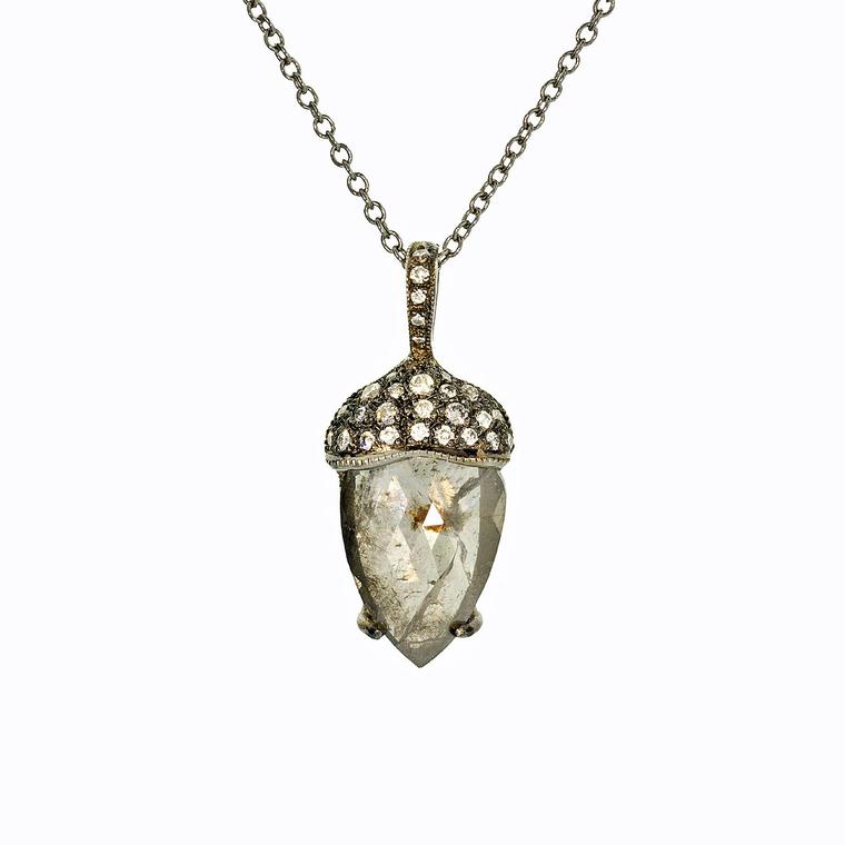 Cathy Waterman rustic diamond acorn pendant
