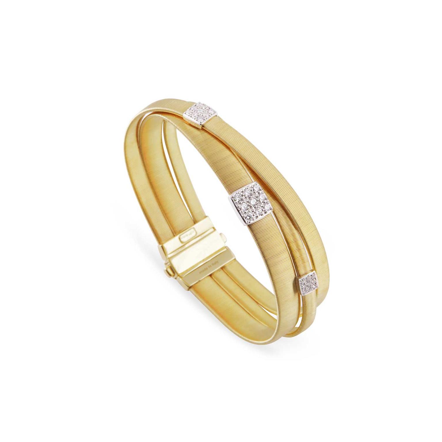 Marco Bicego yellow gold three-strand Masai bracelet with diamonds