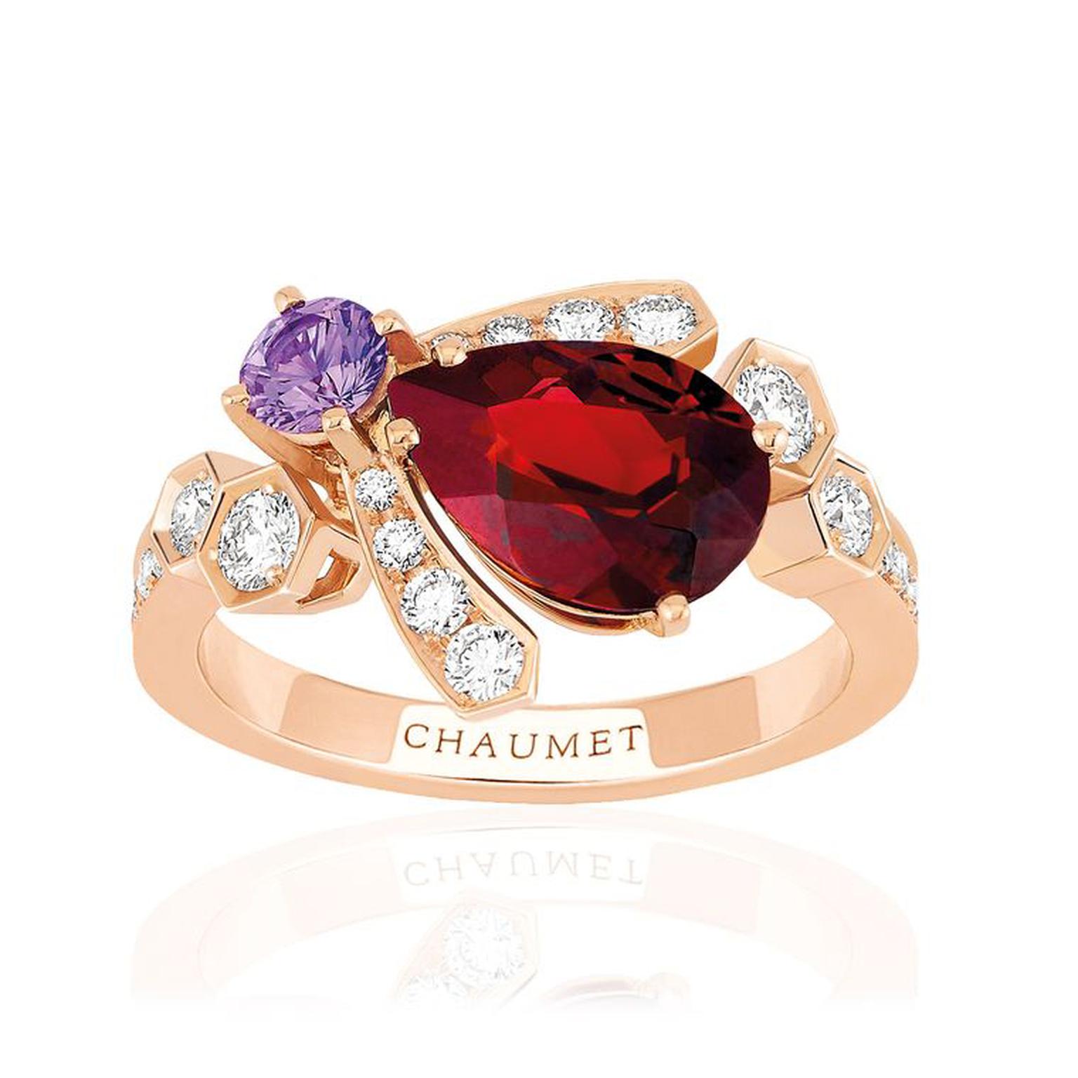 Chaumet garnet and sapphire ring