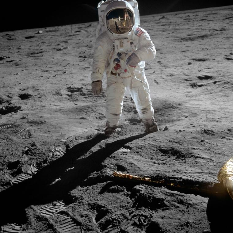 Buzz Aldrin poses on the Moon in 1969