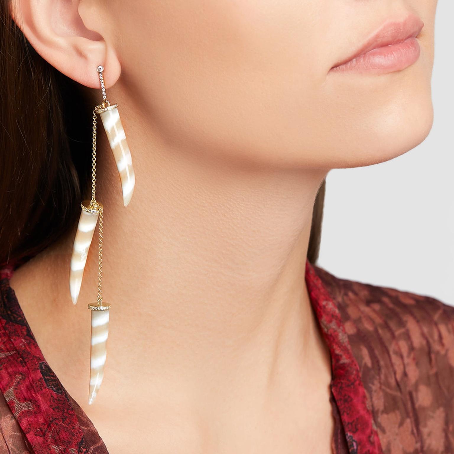 Kimberley McDonald chalcedony and diamond tusk earrings