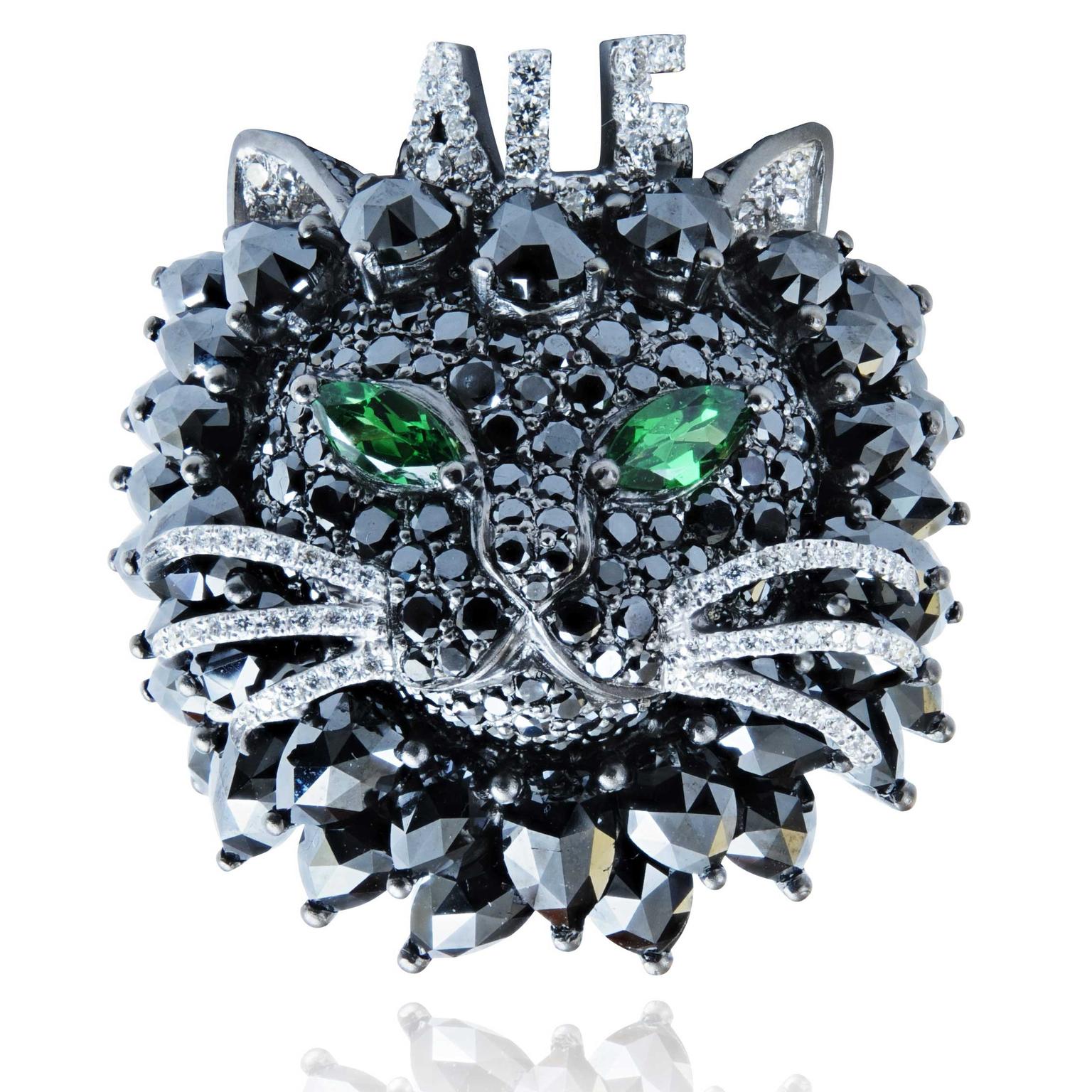 Alf black diamond cat ring special commission by Lydia Courteille.