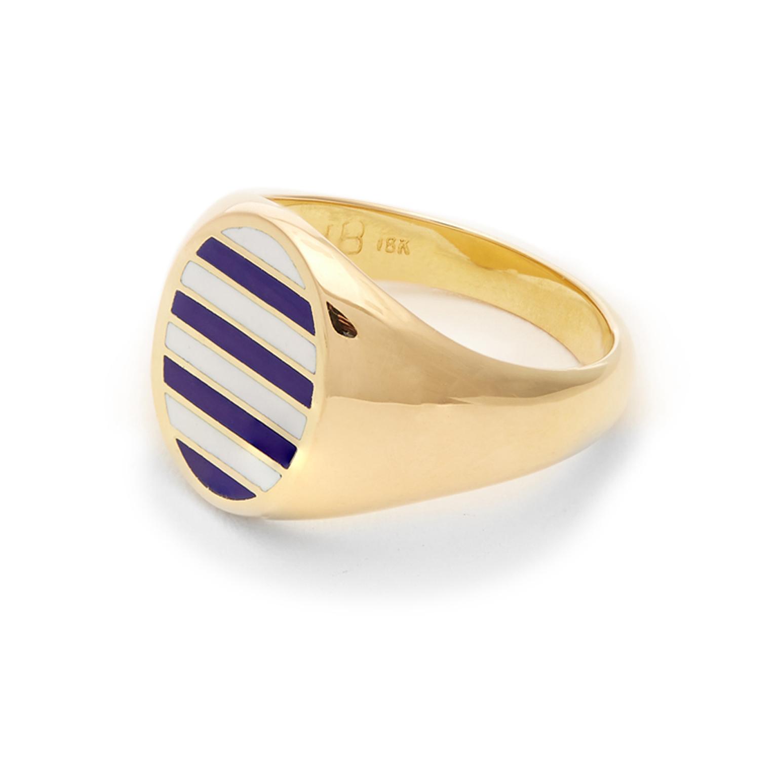 Jessica Biales striped enamel and yellow gold signet ring 