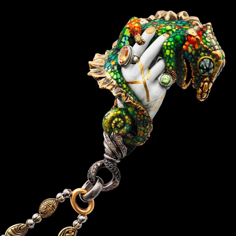 Otto Jakob hand pendant with panther chameleon