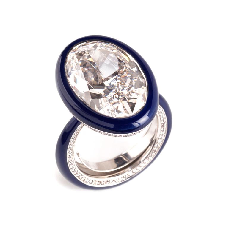 Blue ceramic and diamond ring