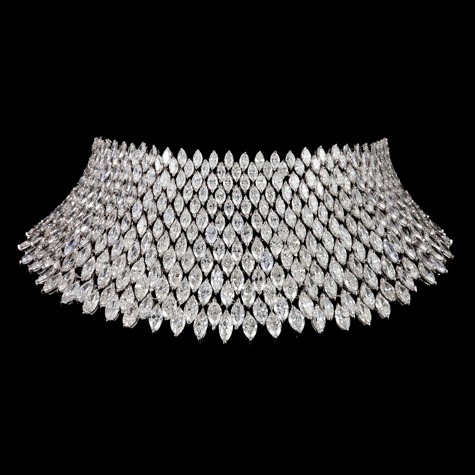 Bayco diamond choker necklace set with 218 carats of marquise diamonds