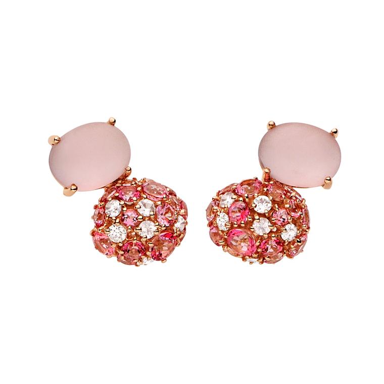 Double Baobab Bubbles rose quartz earrings with coloured gemstones