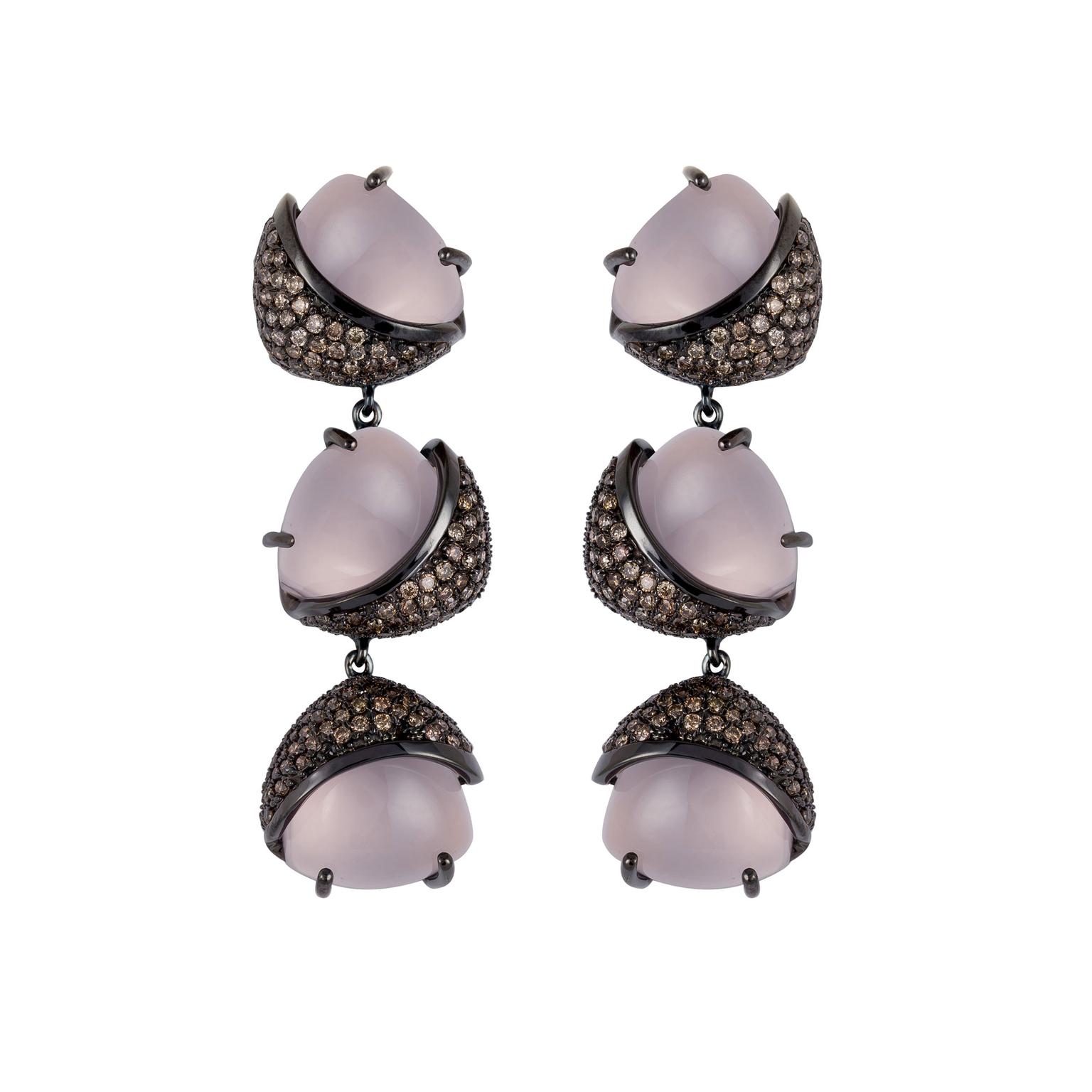 Arya Esha rose quartz and champagne diamond earrings