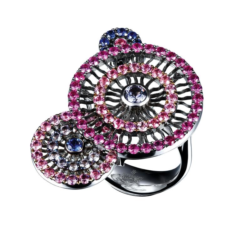 Lace spinel and sapphire ring in white gold