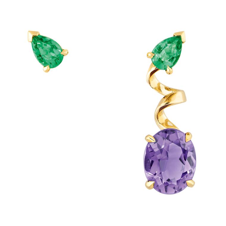 Dior Diorama Precieuse emerald and amethyst mismatched earrings