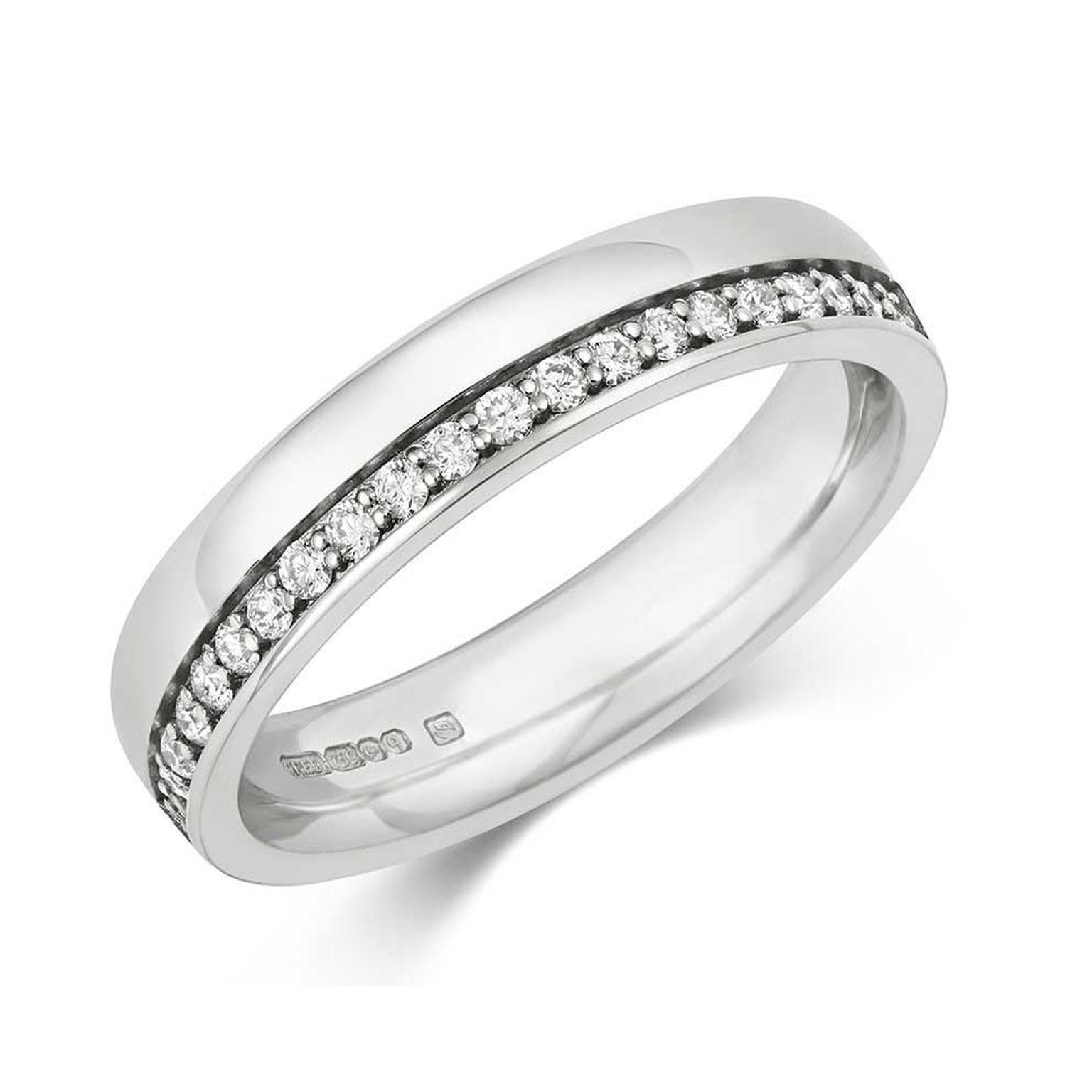 Cred Offset diamond half eternity ring in Fairtrade gold