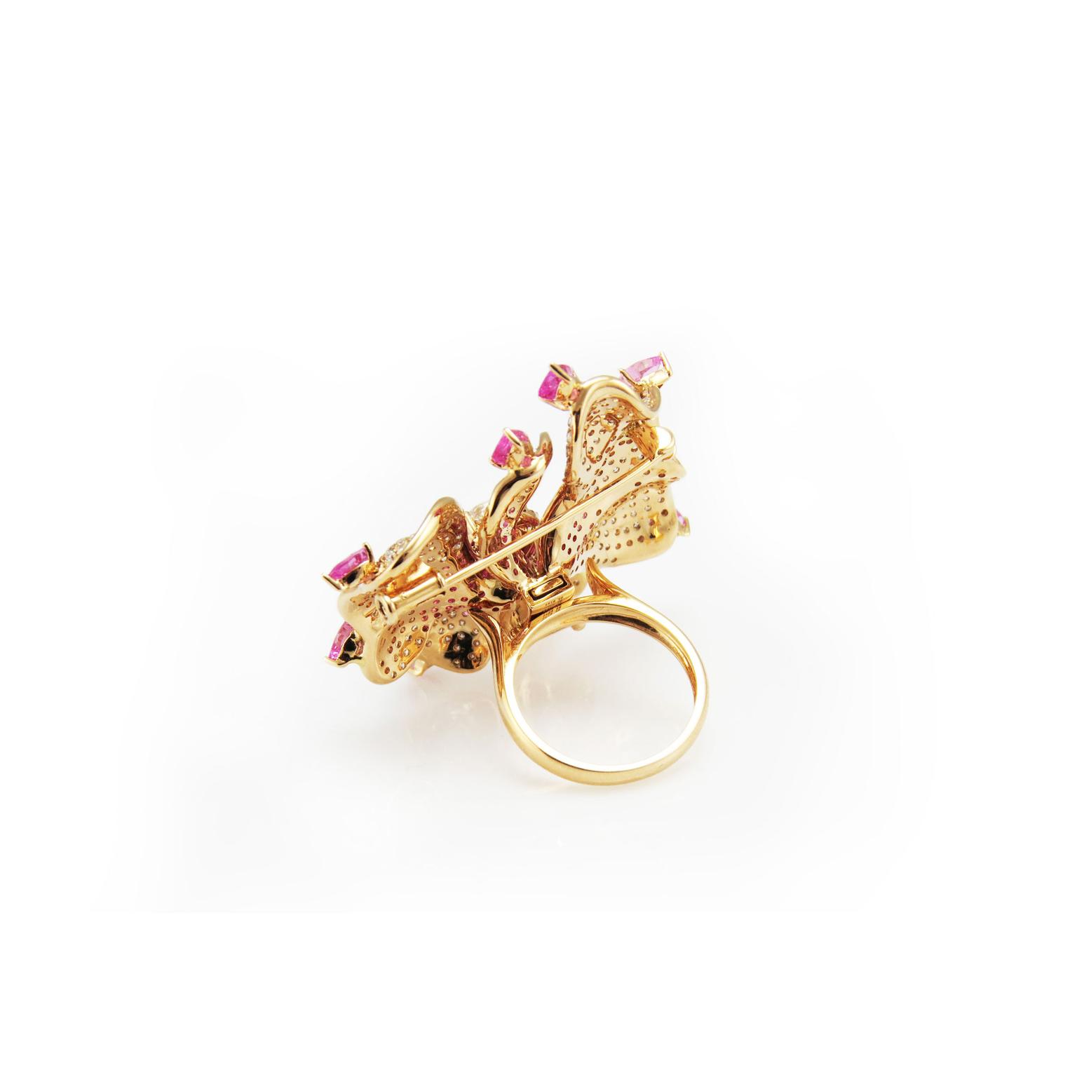 Fei Liu jewellery Orchid Flower ring brooch back