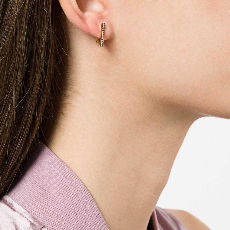 Noor Fares Triangle Dormeuse 3D diamond huggie earrings