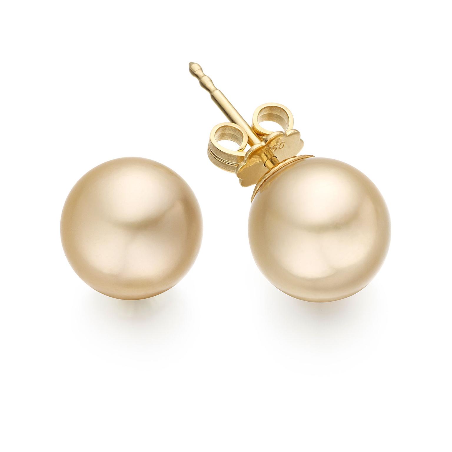 Winterson Pearl stud earrings in 18ct yellow gold set with golden South Sea pearls