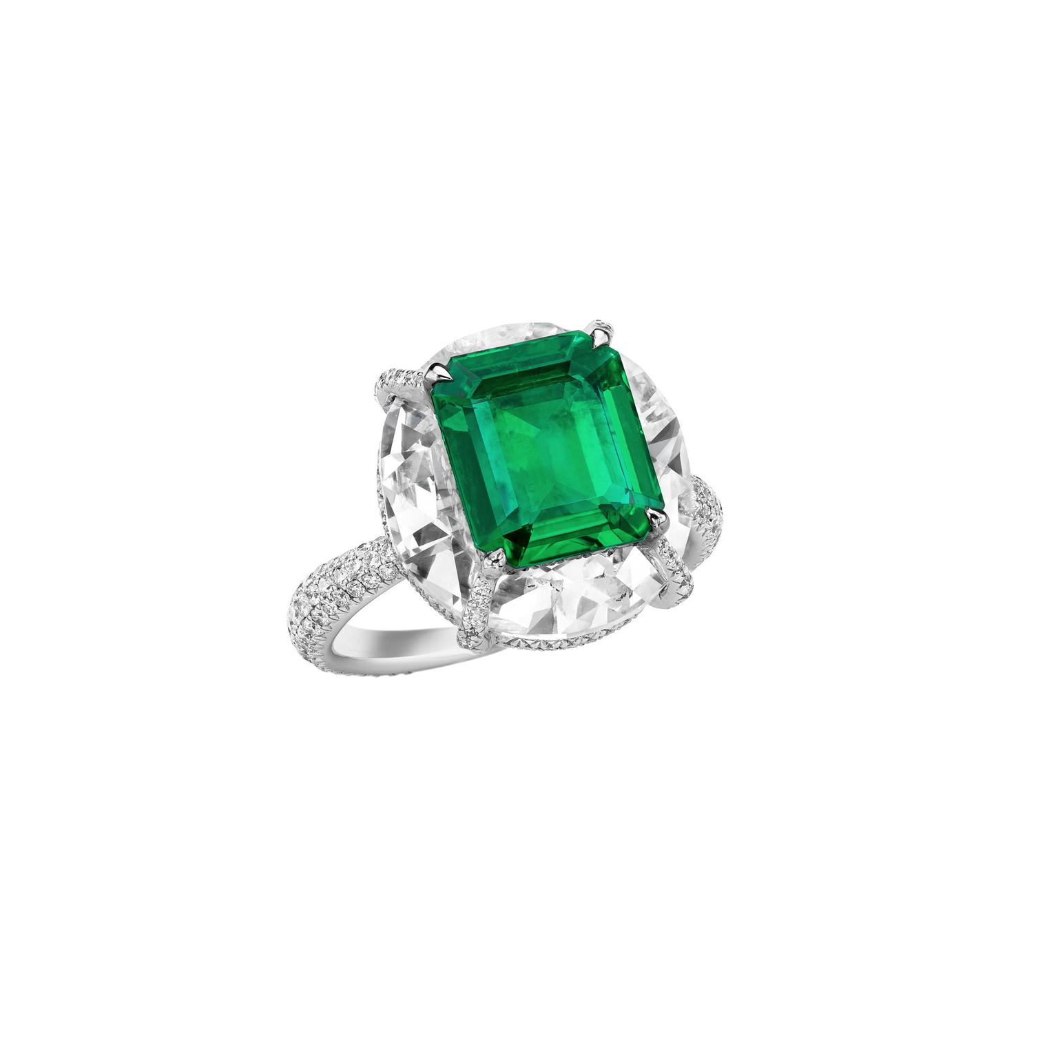 Boghossian emerald ring with diamonds