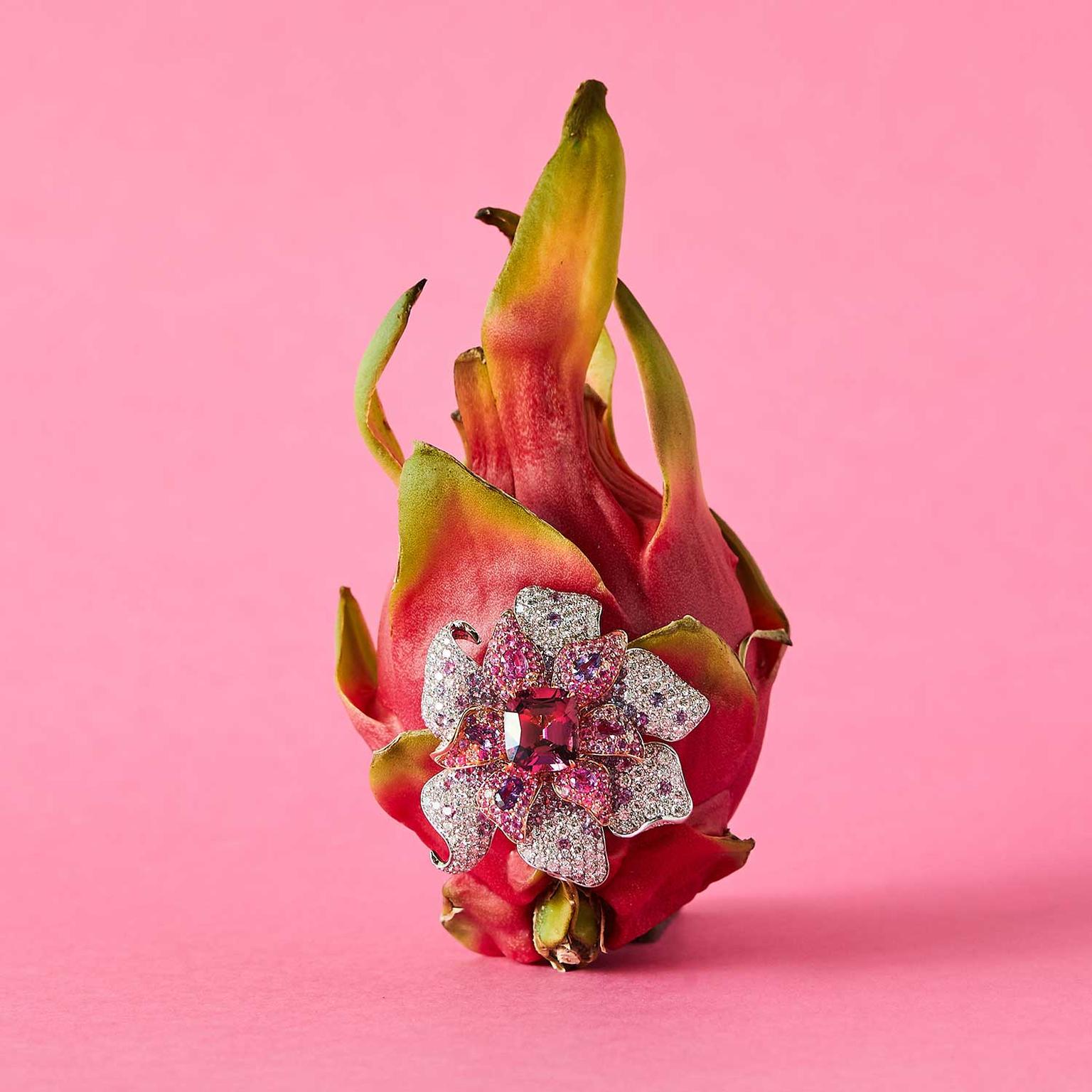 Margot McKinney Exotic Abundance purple pink spinel Orchid brooch