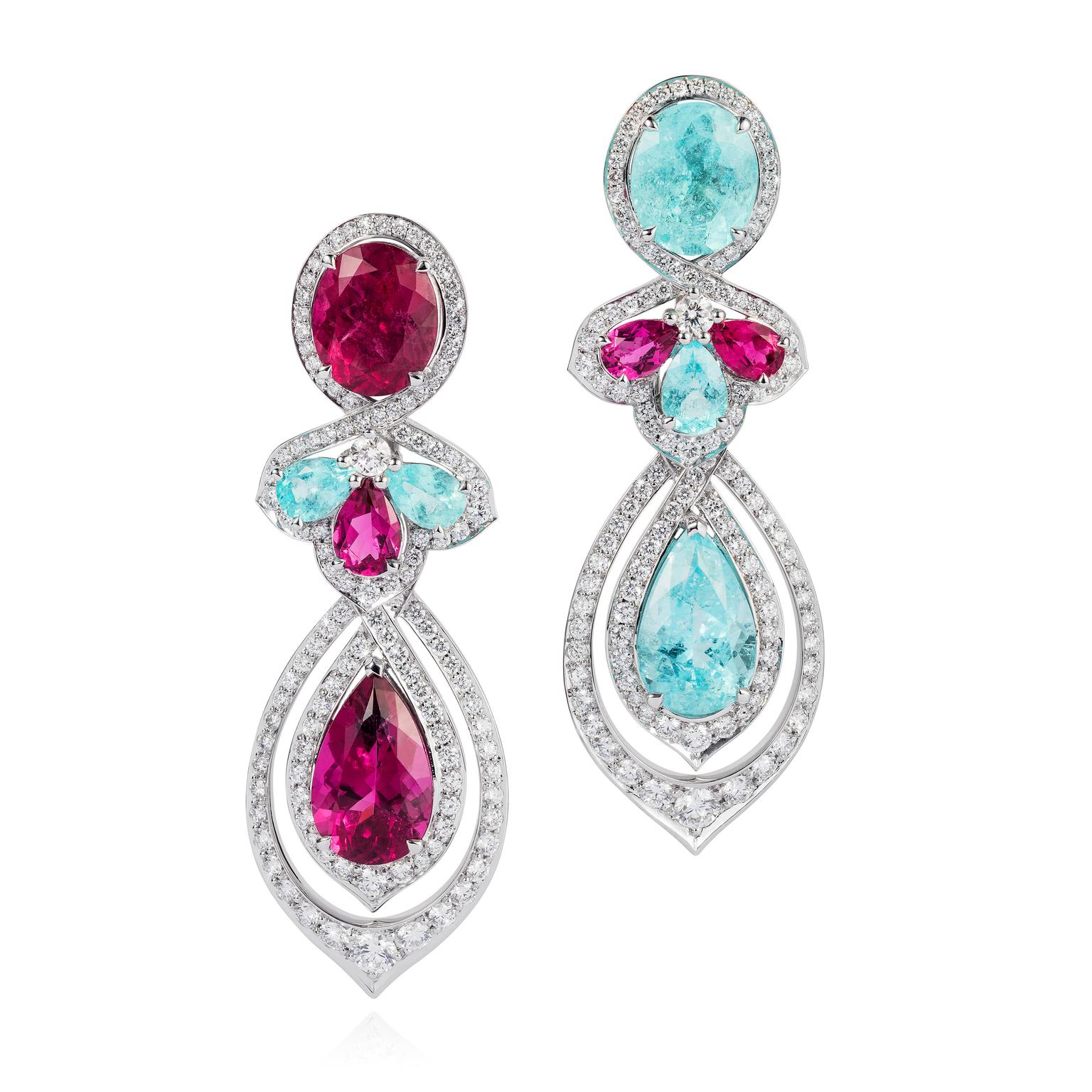VanLeles Brazilian Paraiba tourmaline, rubellite and diamond earrings