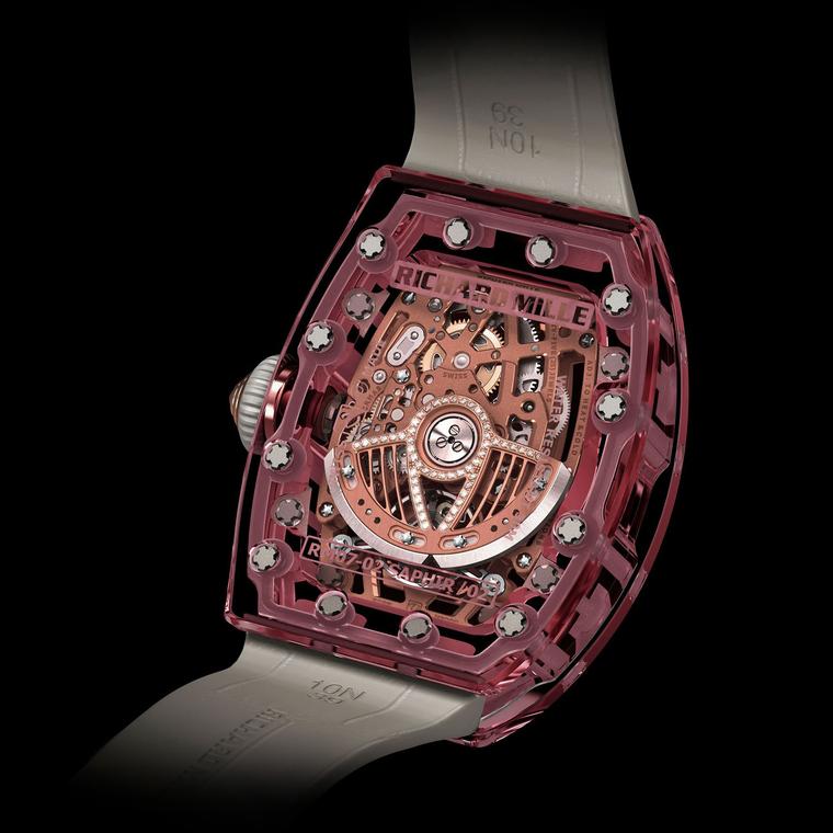 The reverse of the Richard Mille RM 07-02 Pink Lady Sapphire watch
